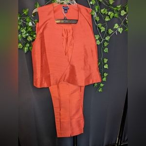 2 Piece Silk Vest and Pants Set, size 14, Tangerine